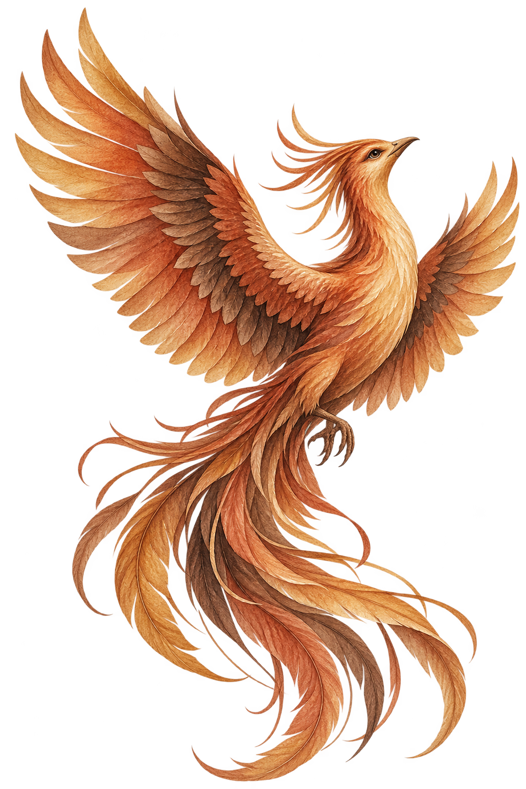 Watercolor phoenix rising with open wings